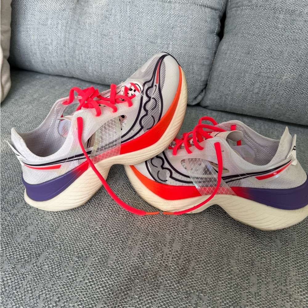 Saucony Endorphin Elite Women's racing shoes- White, Purple, and Orange